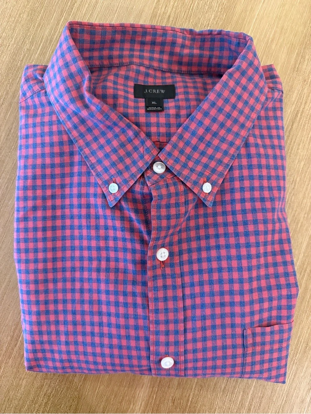 J. Crew Men's Red and Blue Gingham Button-Down Shirt